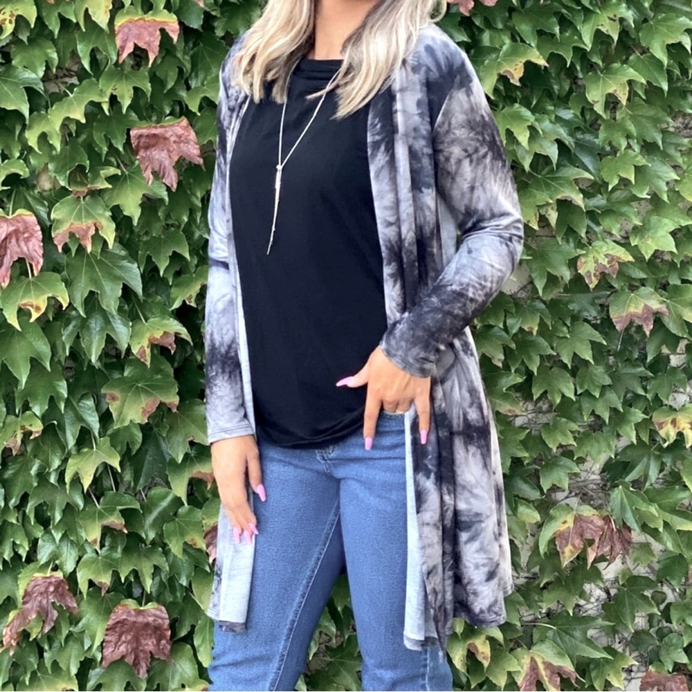 289. Crepes Tie Dye Long Sleeve Open Front Cardigan with pockets